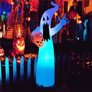 12 FT Halloween Inflatable Terrible Spooky Ghost Skull Decorations Build-in LEDs